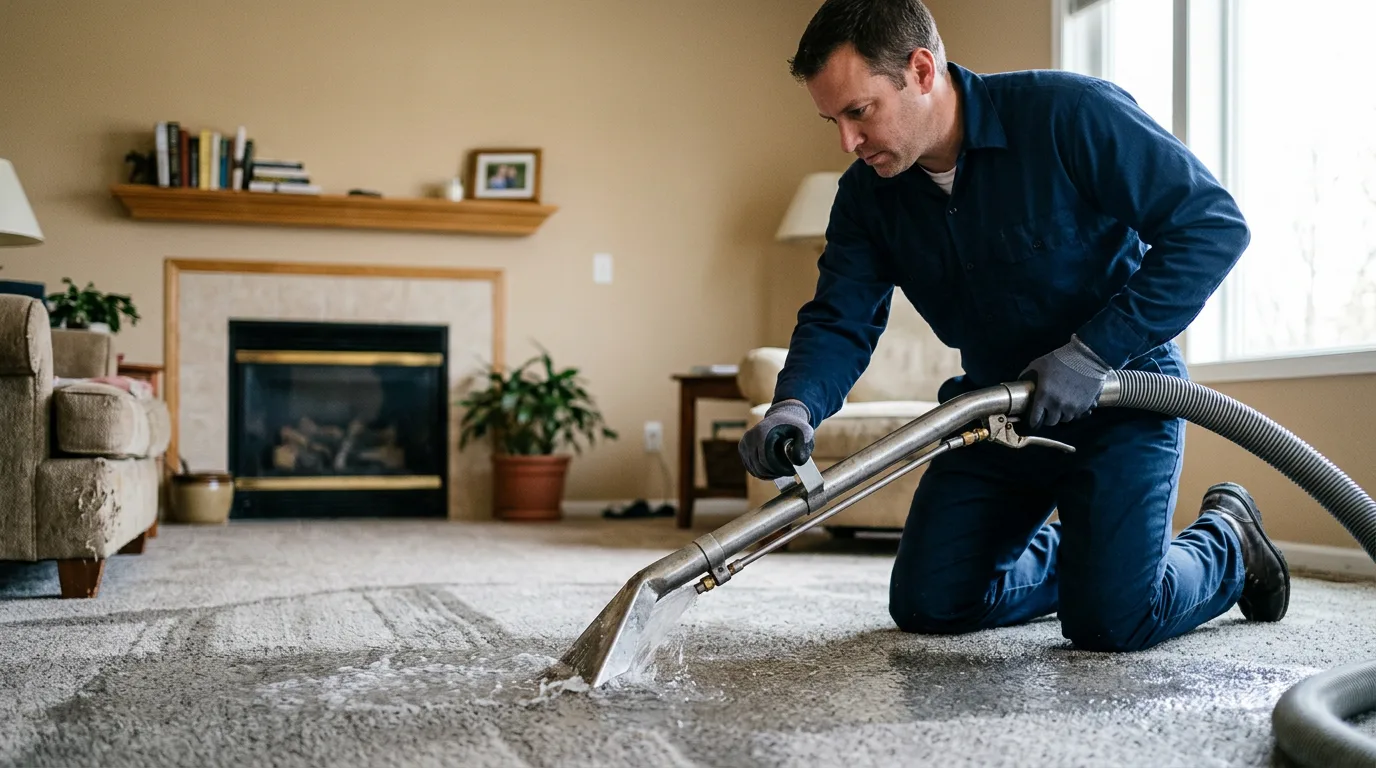 Water damage restoration technician working near Harveysburg, OH